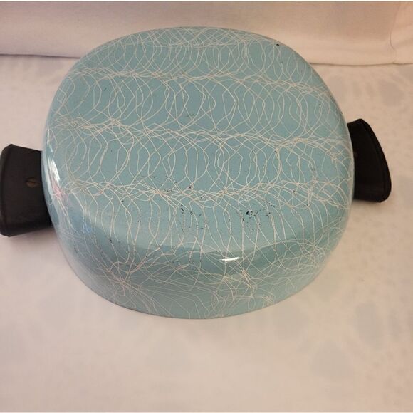 Vintage MCM 1950's "Serendipity" Turq/Black/Wht Spaghetti Drizzle 8" Dutch Oven - Picture 4 of 6